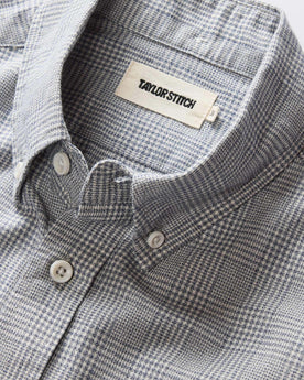material shot of the button down collar on The Jack in Ash Twist Plaid, Wovens by Taylor Stitch