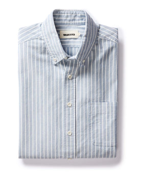 flatlay of The Jack in Blue Stripe Oxford, Wovens by Taylor Stitch