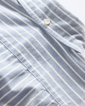 material shot of the back of the collar on The Jack in Blue Stripe Oxford, Wovens by Taylor Stitch
