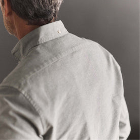fit model showing the back of The Jack in Deep Sea Chambray