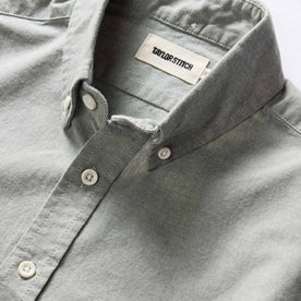 material shot of the button down collar on The Jack in Deep Sea Chambray