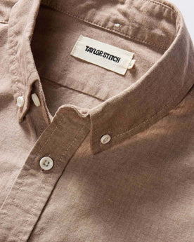 material shot of the button down collar on The Jack in Faded Brick Chambray, Wovens by Taylor Stitch