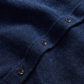 material shot of the buttons on material shot of the waffle fabric on The Jack in Indigo Waffle