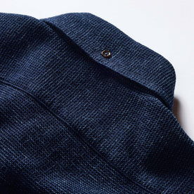 material shot of the back of the collar on The Jack in Indigo Waffle
