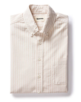 flatlay of The Jack in Sunburn Stripe Oxford, Wovens by Taylor Stitch