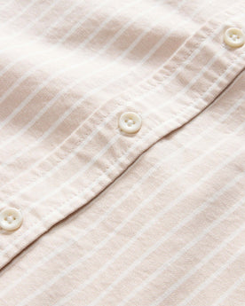 material shot of the natural buttons on The Jack in Sunburn Stripe Oxford, Wovens by Taylor Stitch