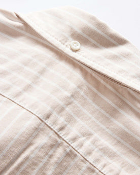 material shot of the back of the button down collar on The Jack in Sunburn Stripe Oxford, Wovens by Taylor Stitch