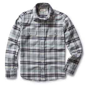 flatlay of The Ledge Shirt in Faded Blue Plaid, shown in full