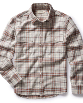 flatlay of The Ledge Shirt in Redwood Plaid, in full, Wovens by Taylor Stitch