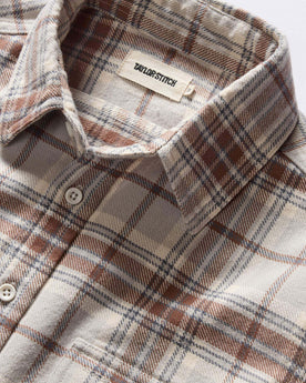 material shot of the collar on The Ledge Shirt in Redwood Plaid, Wovens by Taylor Stitch