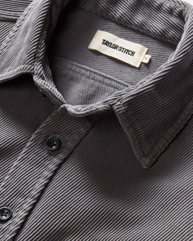 material shot of the collar on The Ledge Shirt in Shale Twill, Wovens by Taylor Stitch