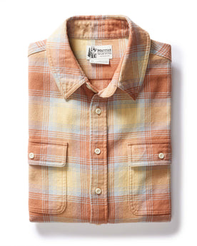 flatlay of The Ledge Shirt in Sunrise Plaid, Wovens by Taylor Stitch