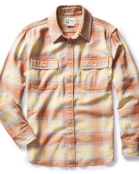 flatlay of The Ledge Shirt in Sunrise Plaid, shown in full, Wovens by Taylor Stitch