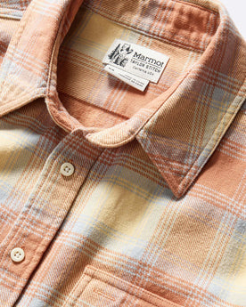 material shot of the collar on The Ledge Shirt in Sunrise Plaid, Wovens by Taylor Stitch