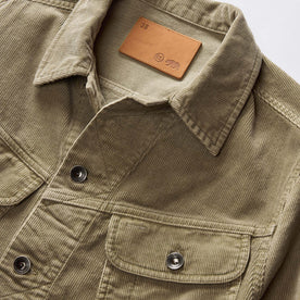 material shot of the collar on The Long Haul Jacket in Light Sage Cord