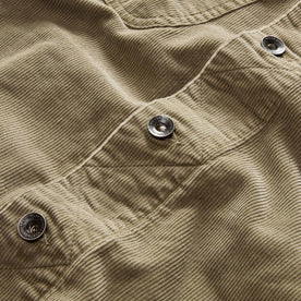 material shot of the buttons on The Long Haul Jacket in Light Sage Cord