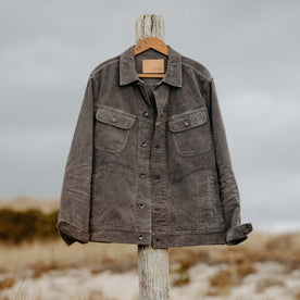 editorial image of The Long Haul Jacket in Shale Cord on a hanger