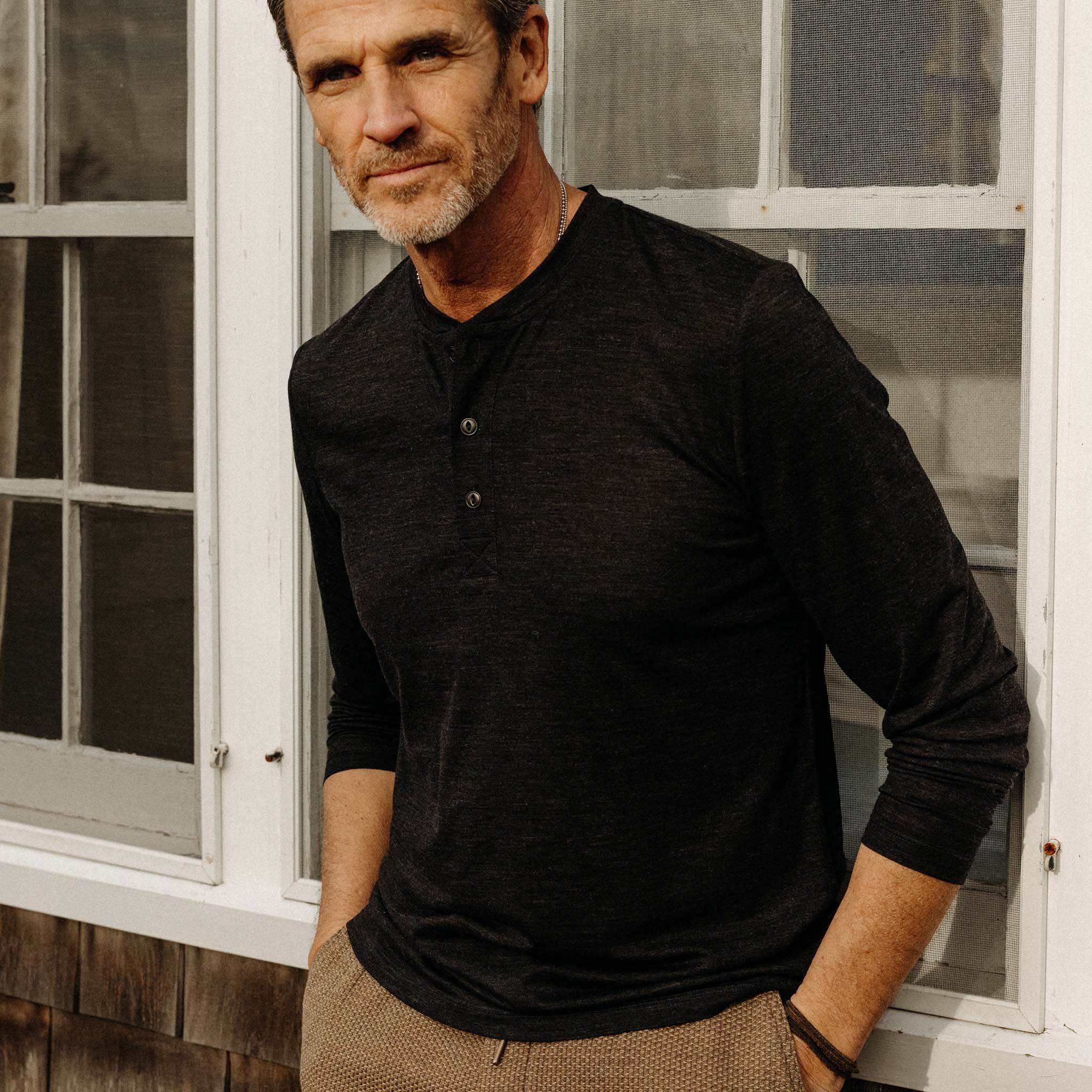 Picture of RWS Wool Henley Shirt in Black - Men's
