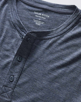 material shot of the collar on The Merino Henley in Heather Navy, Knits by Taylor Stitch