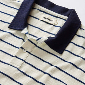 material shot of the collar on The Organic Cotton Polo in Bleached Natural Stripe