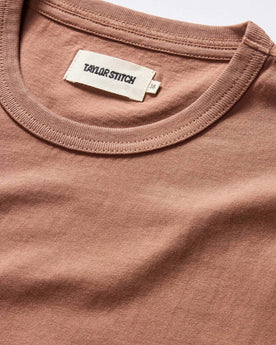 material shot of the ribbed neck opening on The Organic Cotton Tee in Faded Brick, Knits by Taylor Stitch
