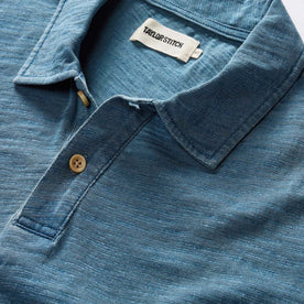 material shot of the collar on The Organic Cotton Polo in Washed Indigo