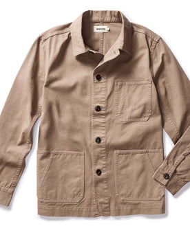 The Ojai Chore Coat in Organic Dried Earth Foundation Twill flatlay, Outerwear by Taylor Stitch