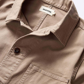material shot of the collar on The Ojai Jacket in Organic Dried Earth Foundation Twill