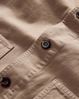 material shot of the buttons on The Ojai Jacket in Organic Dried Earth Foundation Twill, Outerwear by Taylor Stitch
