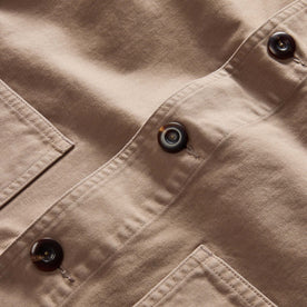material shot of the buttons on The Ojai Jacket in Organic Dried Earth Foundation Twill