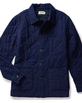 The Ojai Chore Coat in Indigo Diamond Quilt flatlay, Outerwear by Taylor Stitch