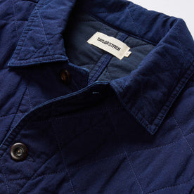 material shot of the collar on The Ojai Jacket in Indigo Diamond Quilt