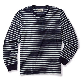 The Organic Cotton Henley in Rinsed Indigo Stripe - featured image