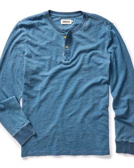 flatlay of The Organic Cotton Henley in Washed Indigo, Knits by Taylor Stitch