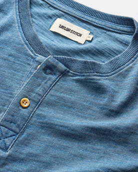 material shot of the buttons on The Organic Cotton Henley in Washed Indigo, Knits by Taylor Stitch
