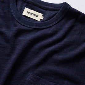 material shot of the collar on The Organic Cotton Tee in Rinsed Indigo