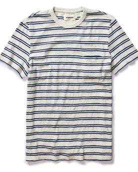 flatlay of The Organic Cotton Tee in Washed Indigo Stripe, Knits by Taylor Stitch