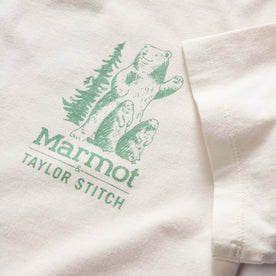 material shot of the front Taylor Stitch x Marmot graphic on The Organic Cotton Tee in Trail Buddies