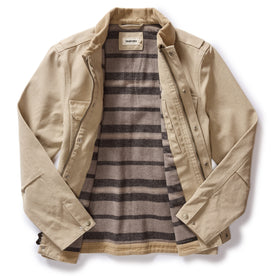 flatlay of The Workhorse Utility Jacket in Light Khaki Chipped Canvas, shown open