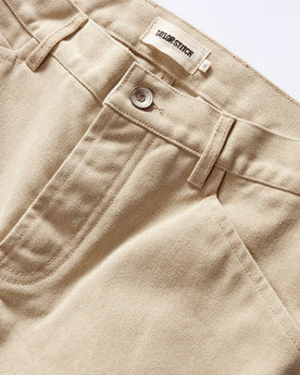 material shot of the waist on The Camp Pant in Light Khaki Chipped Canvas, Bottoms by Taylor Stitch