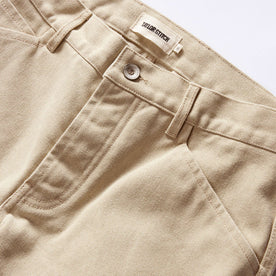 material shot of the waist on The Camp Pant in Light Khaki Chipped Canvas