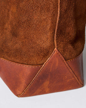 material shot of the stitching on The Roughout Tote in Chocolate Suede, Accessories by Taylor Stitch