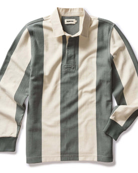 flatlay of The Rugby Shirt in Deep Sea Stripe, Knits by Taylor Stitch