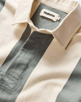 material shot of the collar on The Rugby Shirt in Deep Sea Stripe, Knits by Taylor Stitch