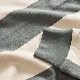 material shot of the sleeves on The Rugby Shirt in Deep Sea Stripe