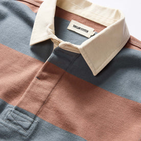 material shot of the collar on The Rugby Shirt in Faded Brick Stripe