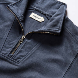 material shot of the collar on The Rugby Quarter Zip in Faded Navy