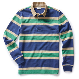 flatlay of The Rugby Shirt in Navy Stripe