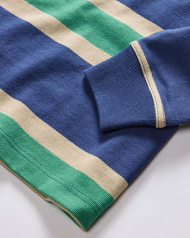 material shot of the ribbed cuff on The Rugby Shirt in Navy Stripe, Knits by Taylor Stitch