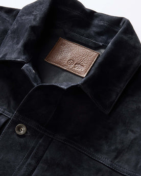 material shot of the collar on The Ryder Jacket in Dark Navy Suede, Outerwear by Taylor Stitch